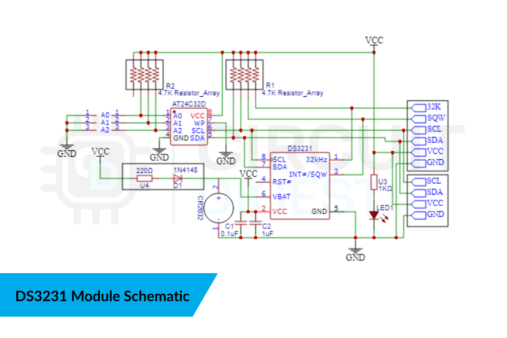 DS3231 RTC Module Schematic S3231 RTC Module Schematic - Circuit Diagram for Interfacing