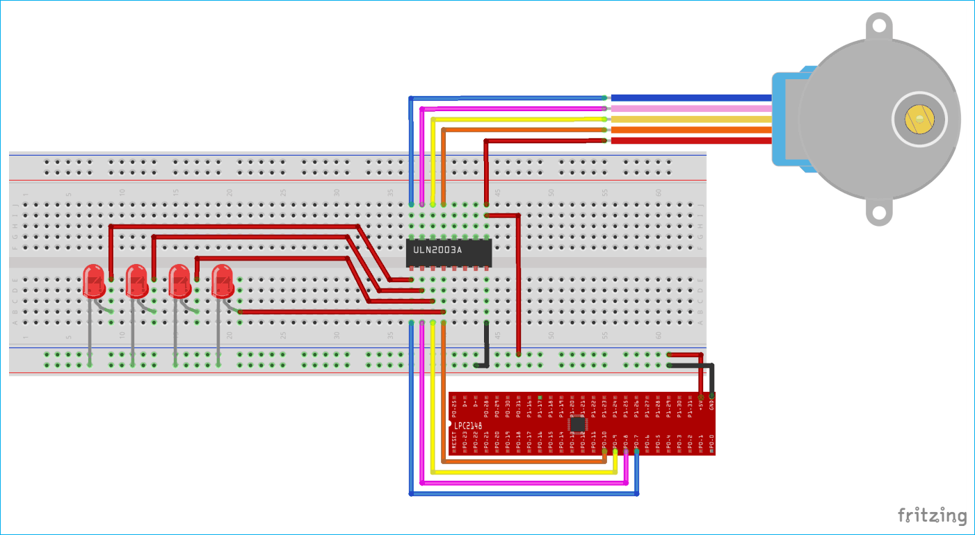 Circuit Diagram for Interfacing Stepper Motor with ARM7-LPC2148 Circuit Diagram for Interfacing Stepper Motor with ARM7-LPC2148
