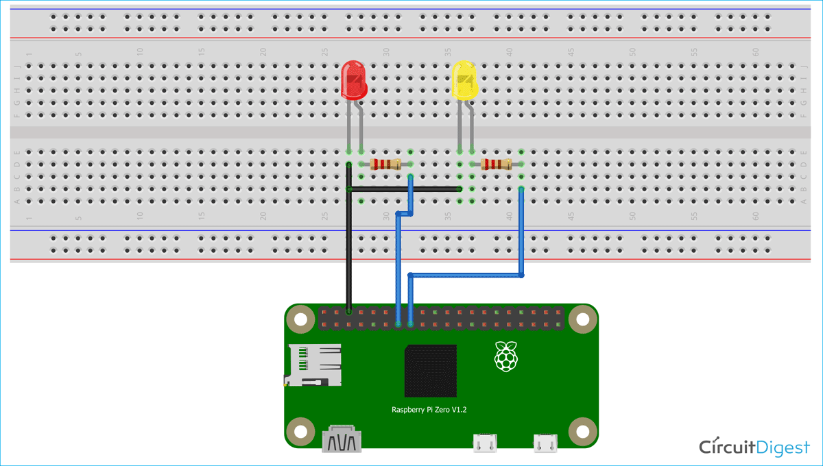 Raspberry Pi Zero W LED Blinking Circuit Diagram