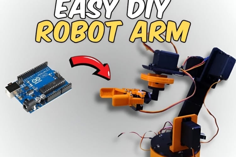 Simple 3D-printed robotic arm from Printables designed for beginners learning servo-based movement control
