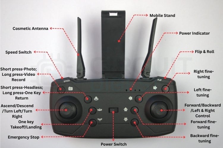 E88 Drone Controller layout markings