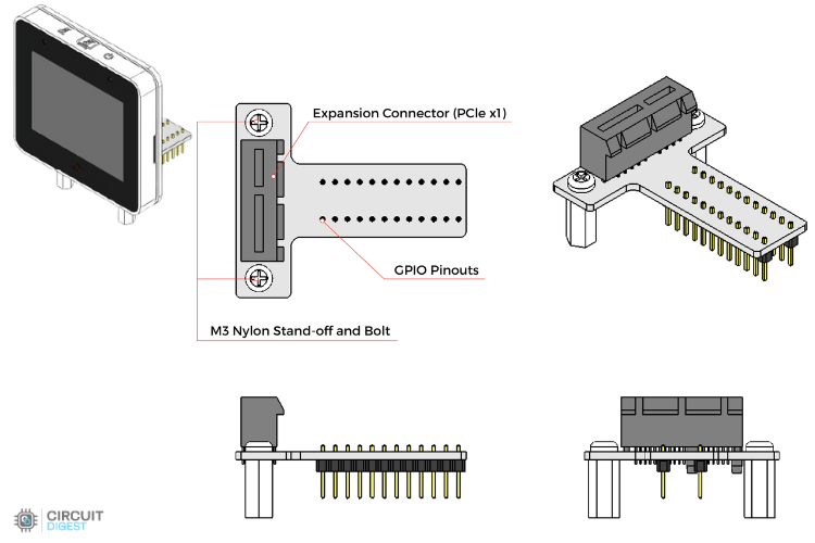 ESP32-S3-BOX-3-BREAD breadboard adapter with male pin headers for prototyping