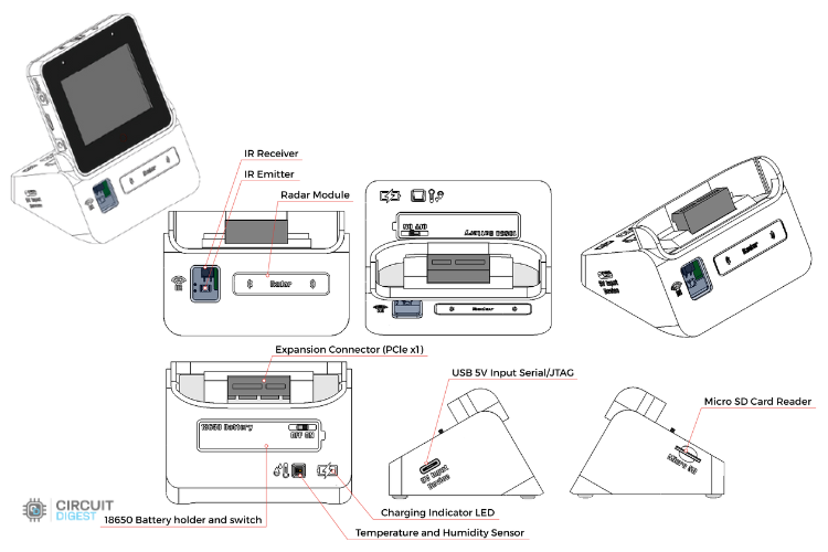 ESP32-S3-BOX-3-SENSOR accessory with temperature humidity radar IR sensors and battery slot