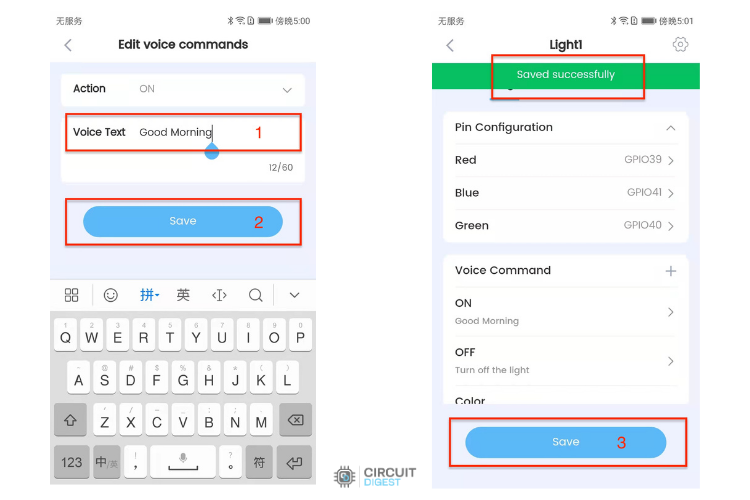 ESP-BOX app voice command input interface for custom command creation