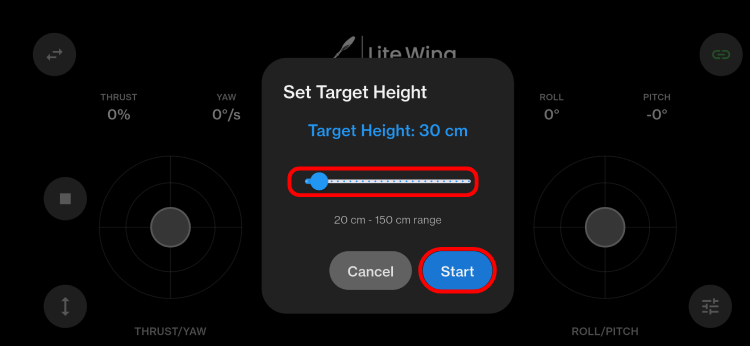 LiteWing App Target Height Settings
