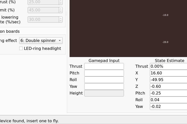 LiteWing app target height settings screen for configuring drone altitude hold parameters