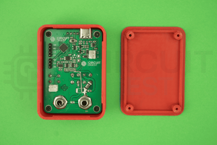 PCB mounted inside 3D printed enclosure showing secure fit and proper alignment of components in digital micro ampere meter housing