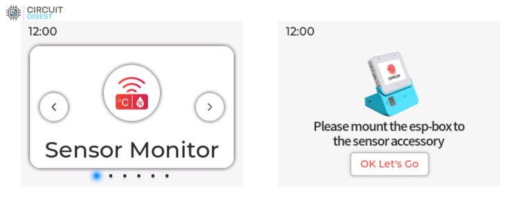 ESP32-S3-BOX-3 sensor monitor interface prompting accessory insertion