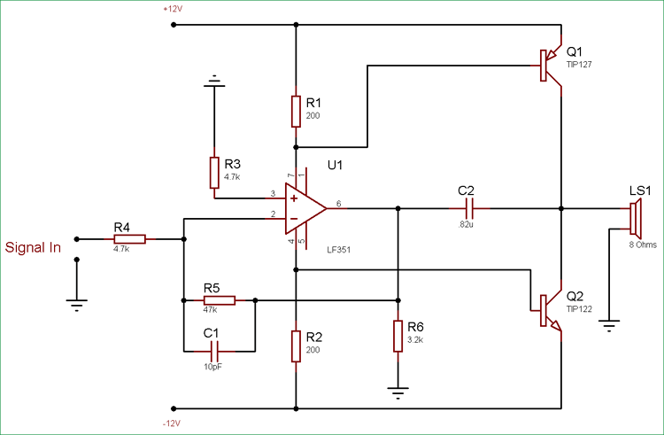 10 Watt Audio Amplifier Circuit using Op-Amp and Power Transistors 10 Watt Audio Amplifier Circuit using Op-Amp and Power Transistors