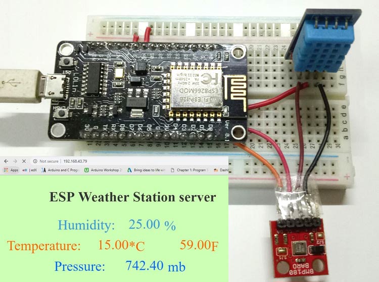 IoT Weather Station using NodeMCU: Monitoring Humidity, Temperature and Pressure over Internet